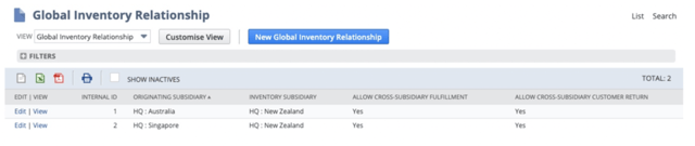 Screenshot of Global Inventory Relationship in NetSuite